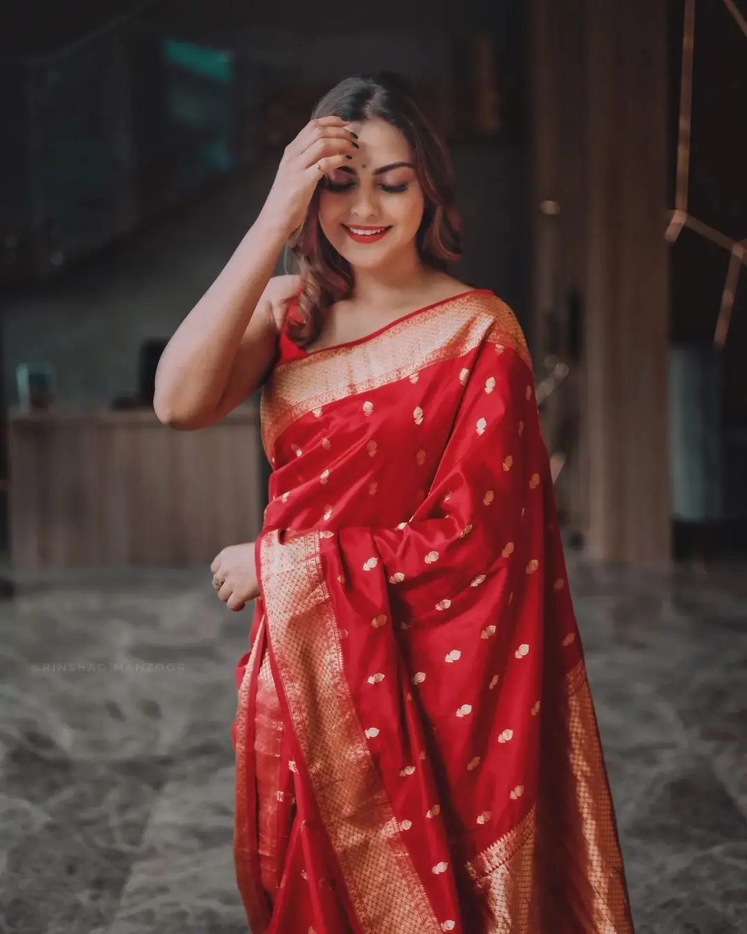 Anusree Nair In Beautiful Earrings Jewellery Red Saree Blouse